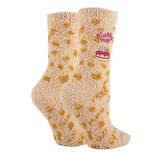 Womens Fuzzy Crew Socks - Fluffy Birthday - Astra's Stellar Boutique