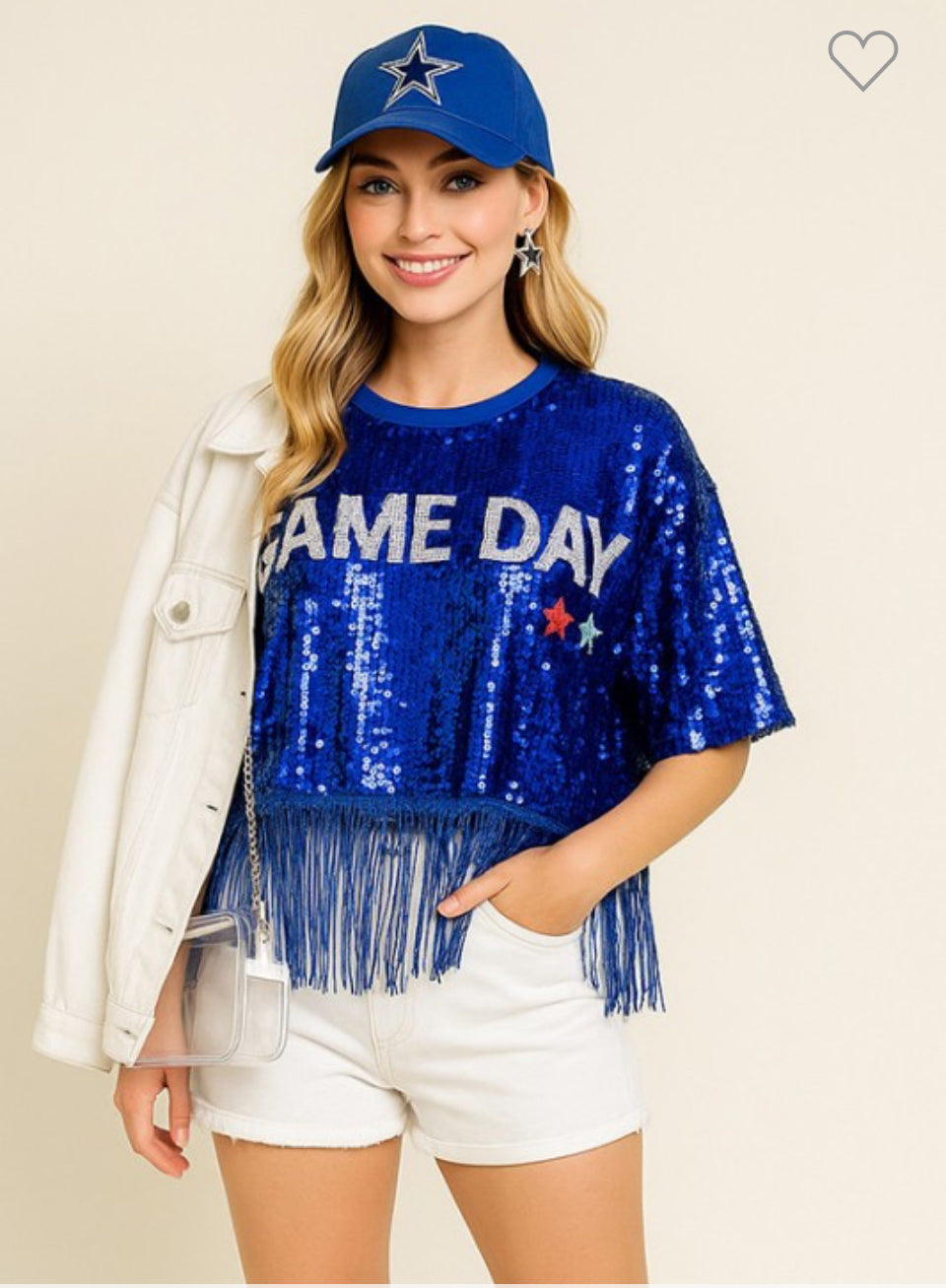 Blue Sequin Game Day Top