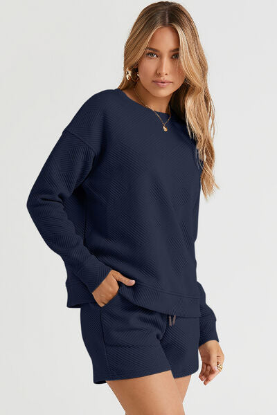Double Take Long Sleeve Top and Shorts Set