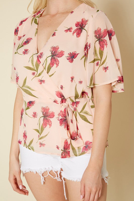 PLEIONE PRINTED V NECK WRAP TUNIC TOP - Astra's Stellar Boutique