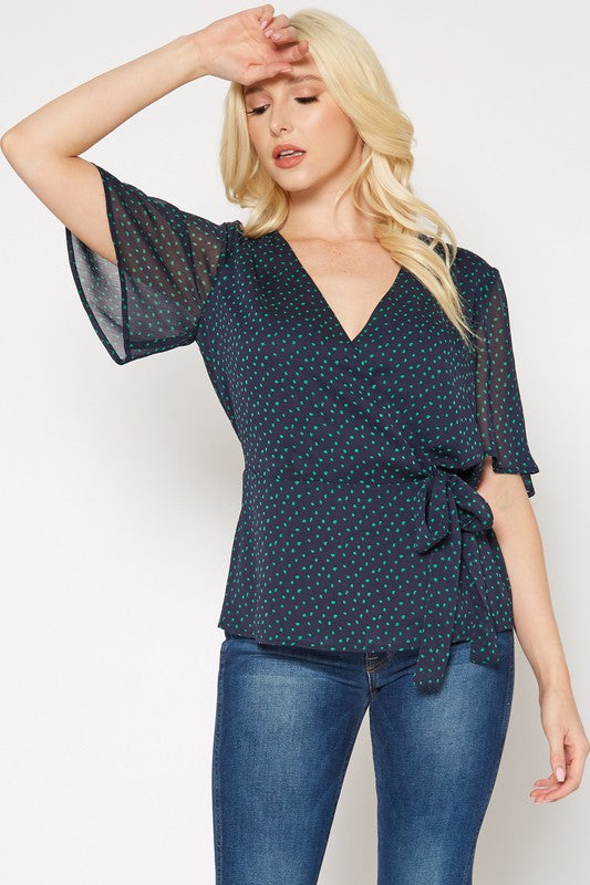 PLEIONE PRINTED V NECK WRAP TUNIC TOP - Astra's Stellar Boutique