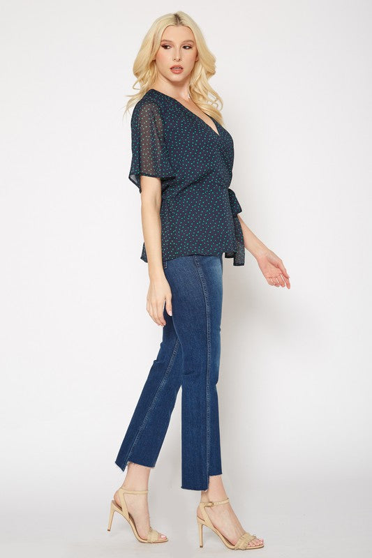 PLEIONE PRINTED V NECK WRAP TUNIC TOP - Astra's Stellar Boutique