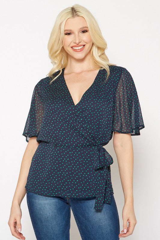 PLEIONE PRINTED V NECK WRAP TUNIC TOP - Astra's Stellar Boutique