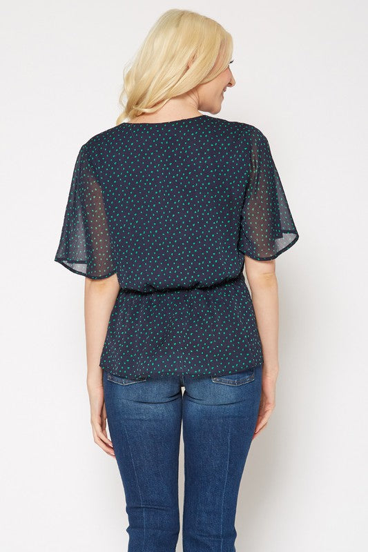 PLEIONE PRINTED V NECK WRAP TUNIC TOP - Astra's Stellar Boutique