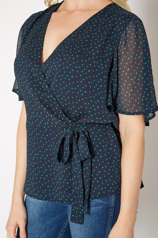 PLEIONE PRINTED V NECK WRAP TUNIC TOP - Astra's Stellar Boutique