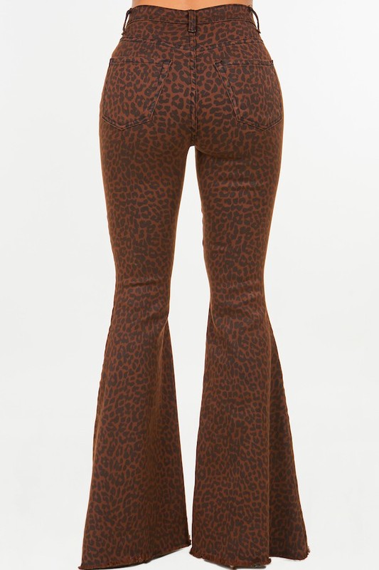 Leopard Print Bell Bottom jean in Brown - Astra's Stellar Boutique