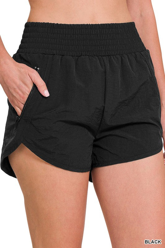 WINDBREAKER SMOCKED WAISTBAND RUNNING SHORTS - Astra's Stellar Boutique