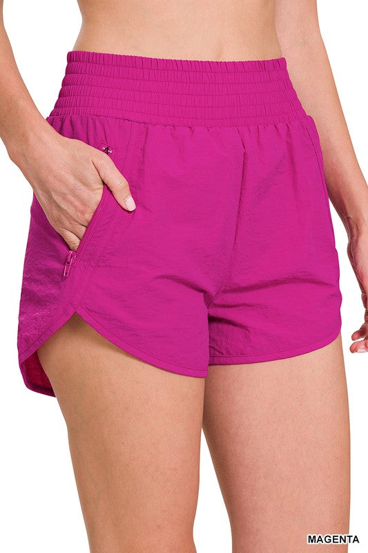 WINDBREAKER SMOCKED WAISTBAND RUNNING SHORTS - Astra's Stellar Boutique
