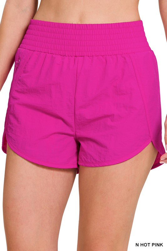 WINDBREAKER SMOCKED WAISTBAND RUNNING SHORTS - Astra's Stellar Boutique