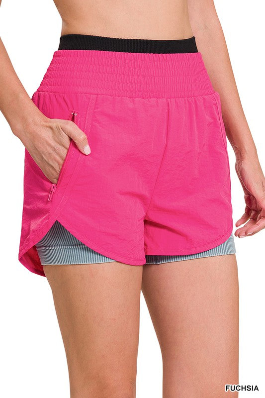 WINDBREAKER SMOCKED WAISTBAND RUNNING SHORTS - Astra's Stellar Boutique