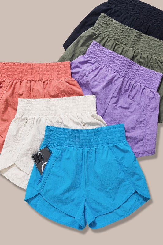 WINDBREAKER SMOCKED WAISTBAND RUNNING SHORTS - Astra's Stellar Boutique