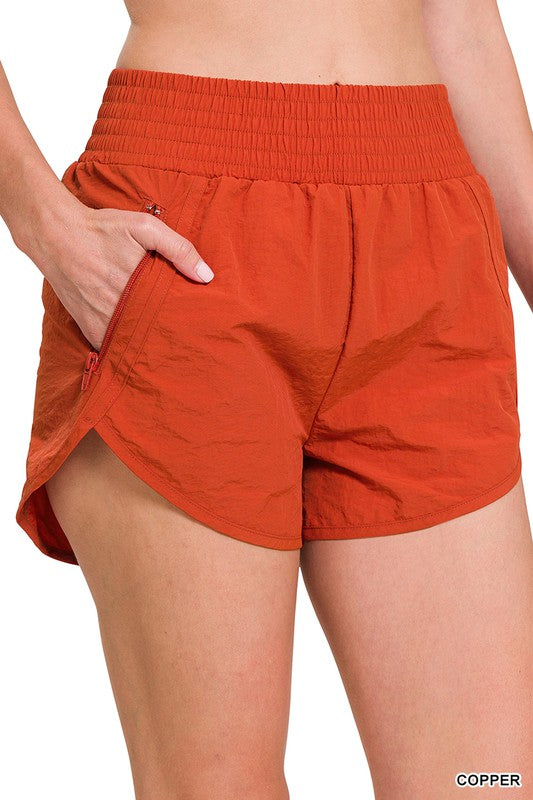 WINDBREAKER SMOCKED WAISTBAND RUNNING SHORTS - Astra's Stellar Boutique