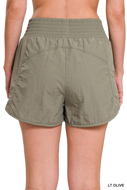 WINDBREAKER SMOCKED WAISTBAND RUNNING SHORTS - Astra's Stellar Boutique
