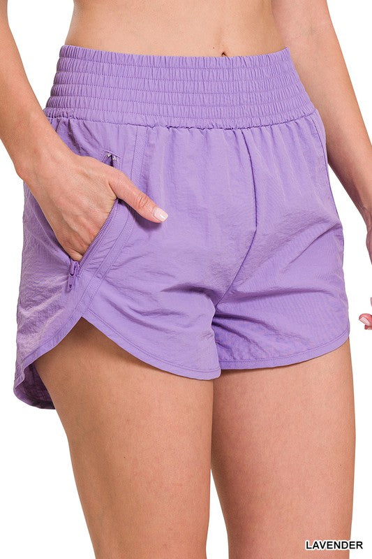 WINDBREAKER SMOCKED WAISTBAND RUNNING SHORTS - Astra's Stellar Boutique