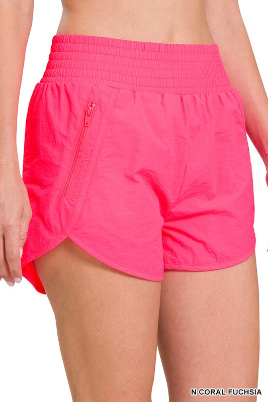 WINDBREAKER SMOCKED WAISTBAND RUNNING SHORTS - Astra's Stellar Boutique