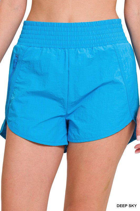 WINDBREAKER SMOCKED WAISTBAND RUNNING SHORTS - Astra's Stellar Boutique