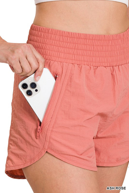 WINDBREAKER SMOCKED WAISTBAND RUNNING SHORTS - Astra's Stellar Boutique