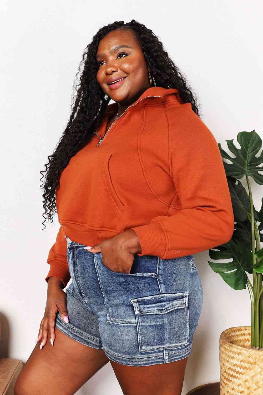 Half-Zip Long Sleeve Hoodie - Astra's Stellar Boutique
