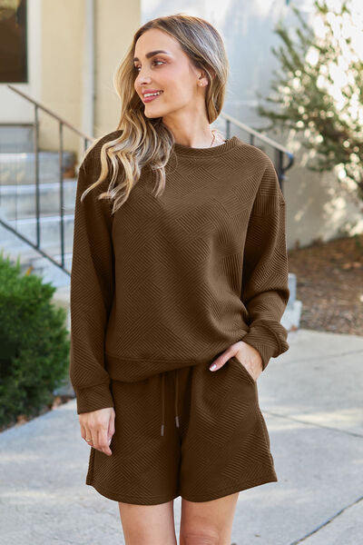 Double Take Long Sleeve Top and Shorts Set