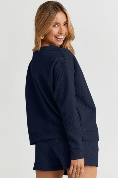 Double Take Long Sleeve Top and Shorts Set