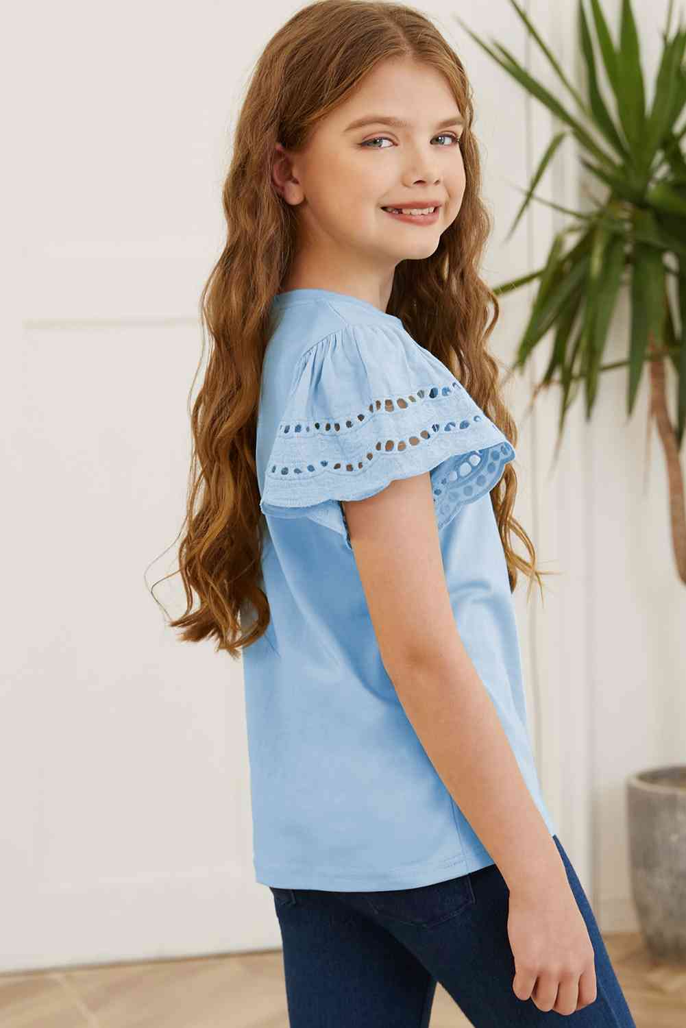 Round Neck Flutter Sleeve T-Shirt - Astra's Stellar Boutique