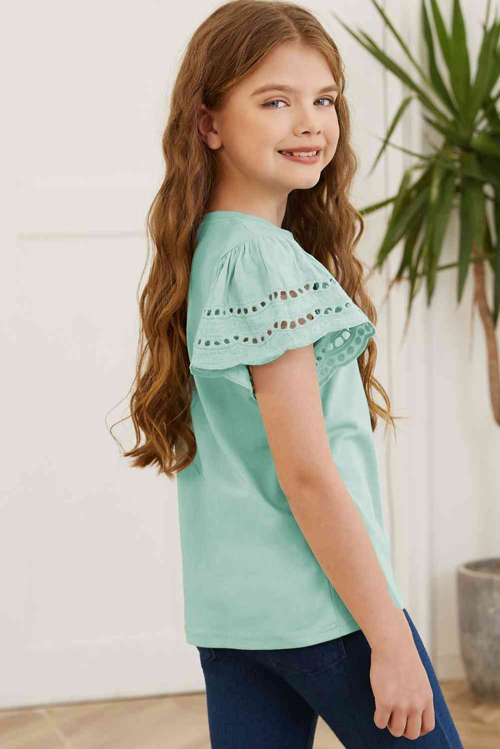 Round Neck Flutter Sleeve T-Shirt - Astra's Stellar Boutique