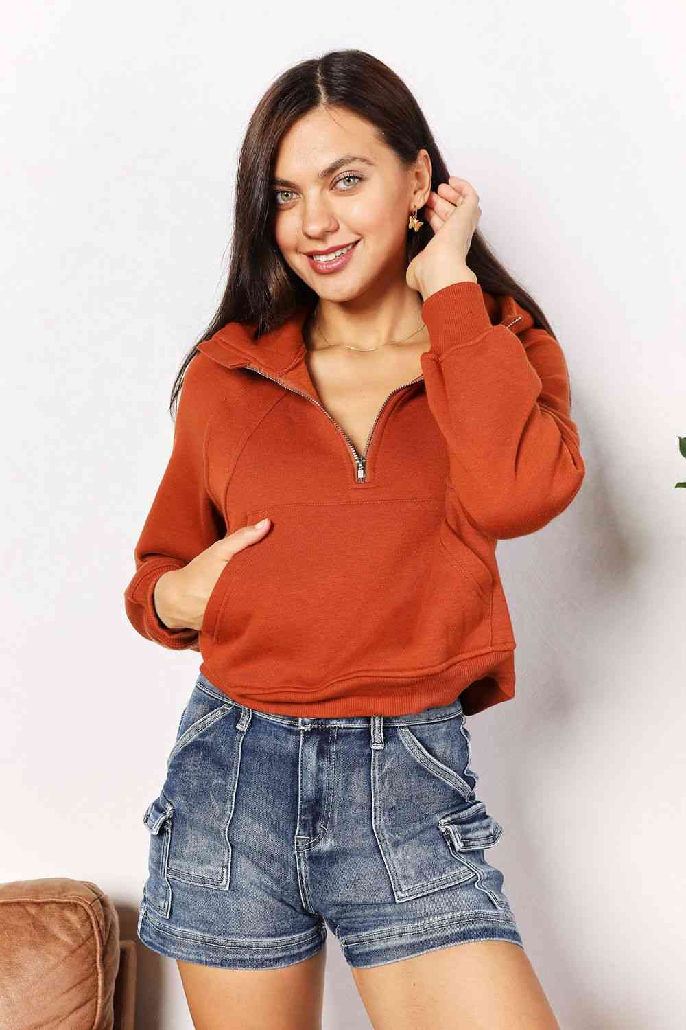 Half-Zip Long Sleeve Hoodie - Astra's Stellar Boutique