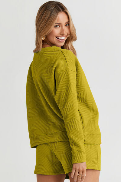 Double Take Long Sleeve Top and Shorts Set