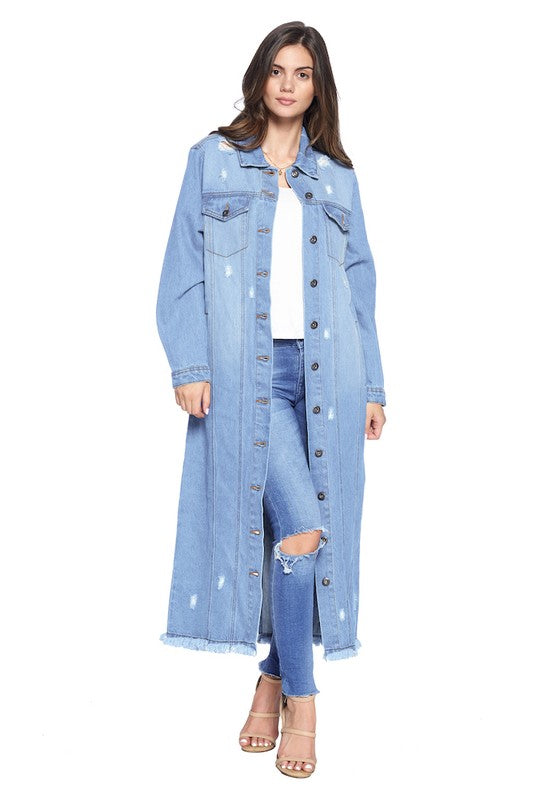 DENIM LONG JACKETS DISTRESSED WASHED - Astra's Stellar Boutique