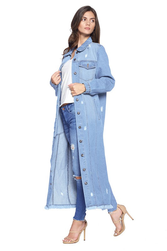 DENIM LONG JACKETS DISTRESSED WASHED - Astra's Stellar Boutique