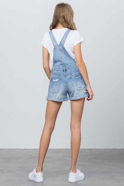 High Rise Roll Up Denim Overall Romper - Astra's Stellar Boutique
