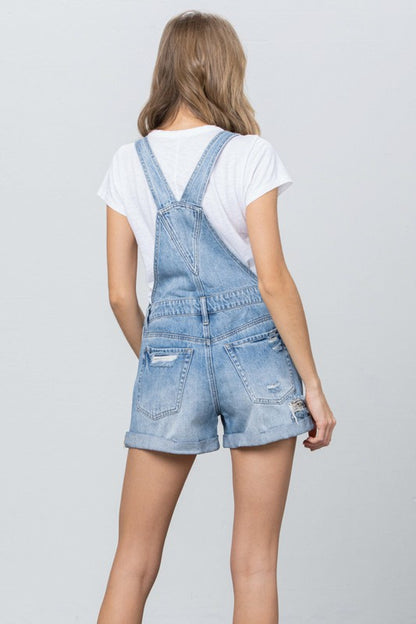 High Rise Roll Up Denim Overall Romper - Astra's Stellar Boutique