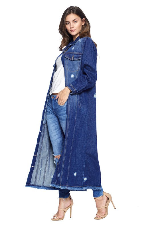 DENIM LONG JACKETS DISTRESSED WASHED - Astra's Stellar Boutique