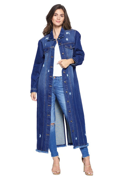 DENIM LONG JACKETS DISTRESSED WASHED - Astra's Stellar Boutique