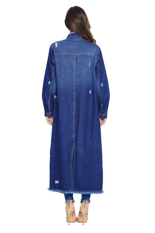 DENIM LONG JACKETS DISTRESSED WASHED - Astra's Stellar Boutique