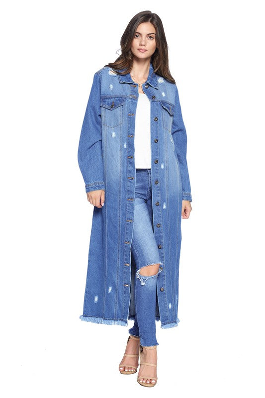 DENIM LONG JACKETS DISTRESSED WASHED - Astra's Stellar Boutique