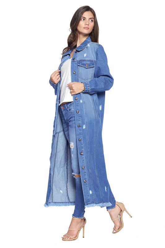 DENIM LONG JACKETS DISTRESSED WASHED - Astra's Stellar Boutique