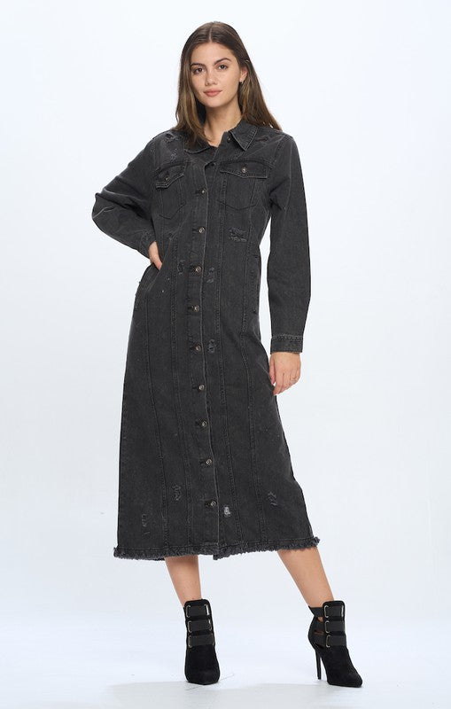 DENIM LONG JACKETS DISTRESSED WASHED - Astra's Stellar Boutique