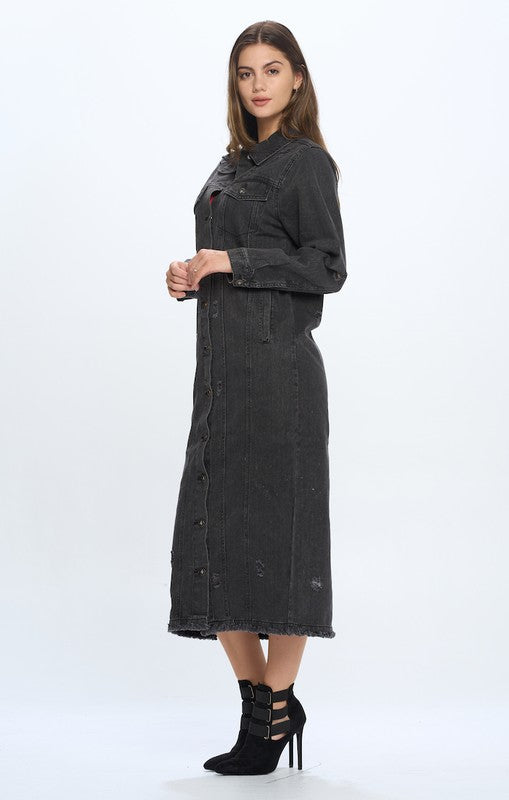 DENIM LONG JACKETS DISTRESSED WASHED - Astra's Stellar Boutique