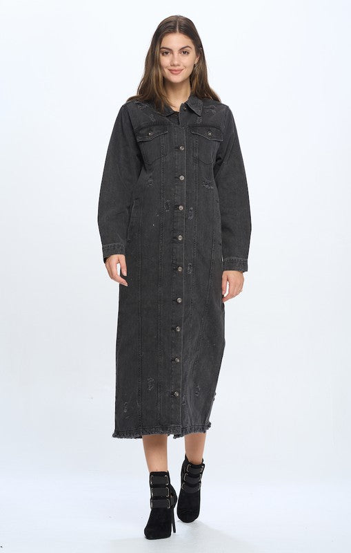 DENIM LONG JACKETS DISTRESSED WASHED - Astra's Stellar Boutique
