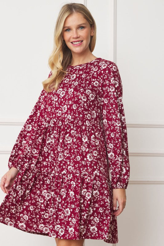 Floral Crew Neck Midi Dress - Astra's Stellar Boutique