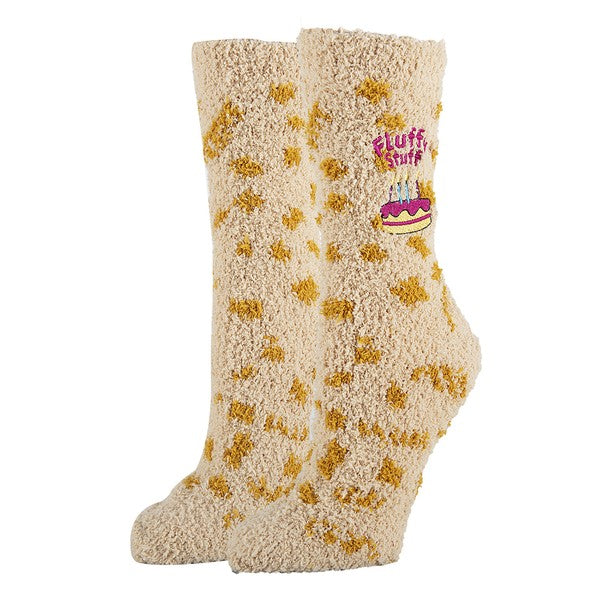 Womens Fuzzy Crew Socks - Fluffy Birthday - Astra's Stellar Boutique