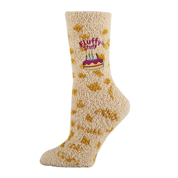 Womens Fuzzy Crew Socks - Fluffy Birthday - Astra's Stellar Boutique
