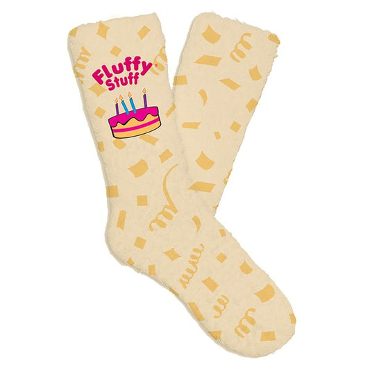 Womens Fuzzy Crew Socks - Fluffy Birthday - Astra's Stellar Boutique