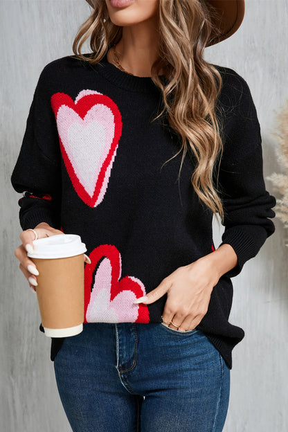 Angel Wings Heart Round Neck Long Sleeve Sweater - Astra's Stellar Boutique