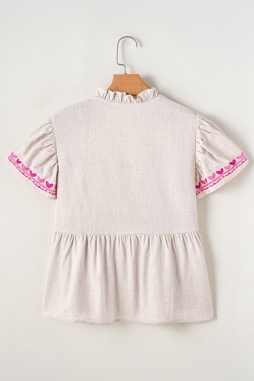 Jaliyah Floral Embroidered Notched V Neck Blouse - Astra's Stellar Boutique