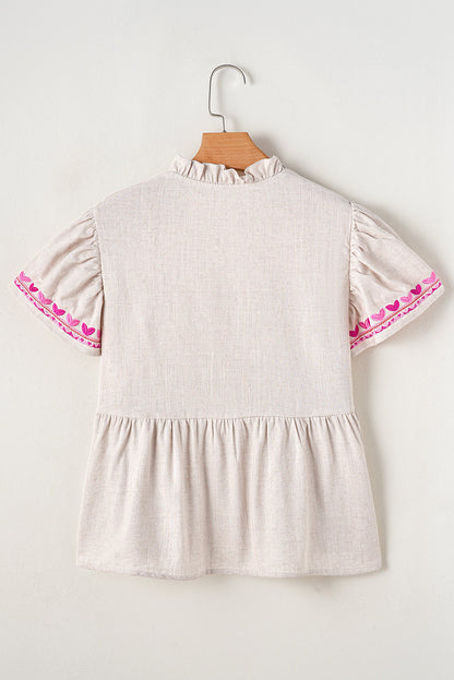 Jaliyah Floral Embroidered Notched V Neck Blouse - Astra's Stellar Boutique