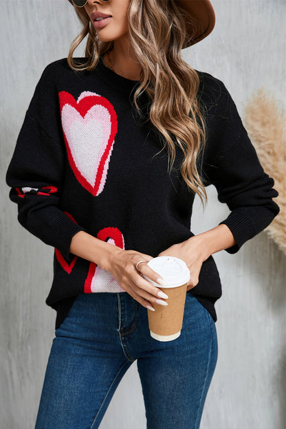 Angel Wings Heart Round Neck Long Sleeve Sweater - Astra's Stellar Boutique