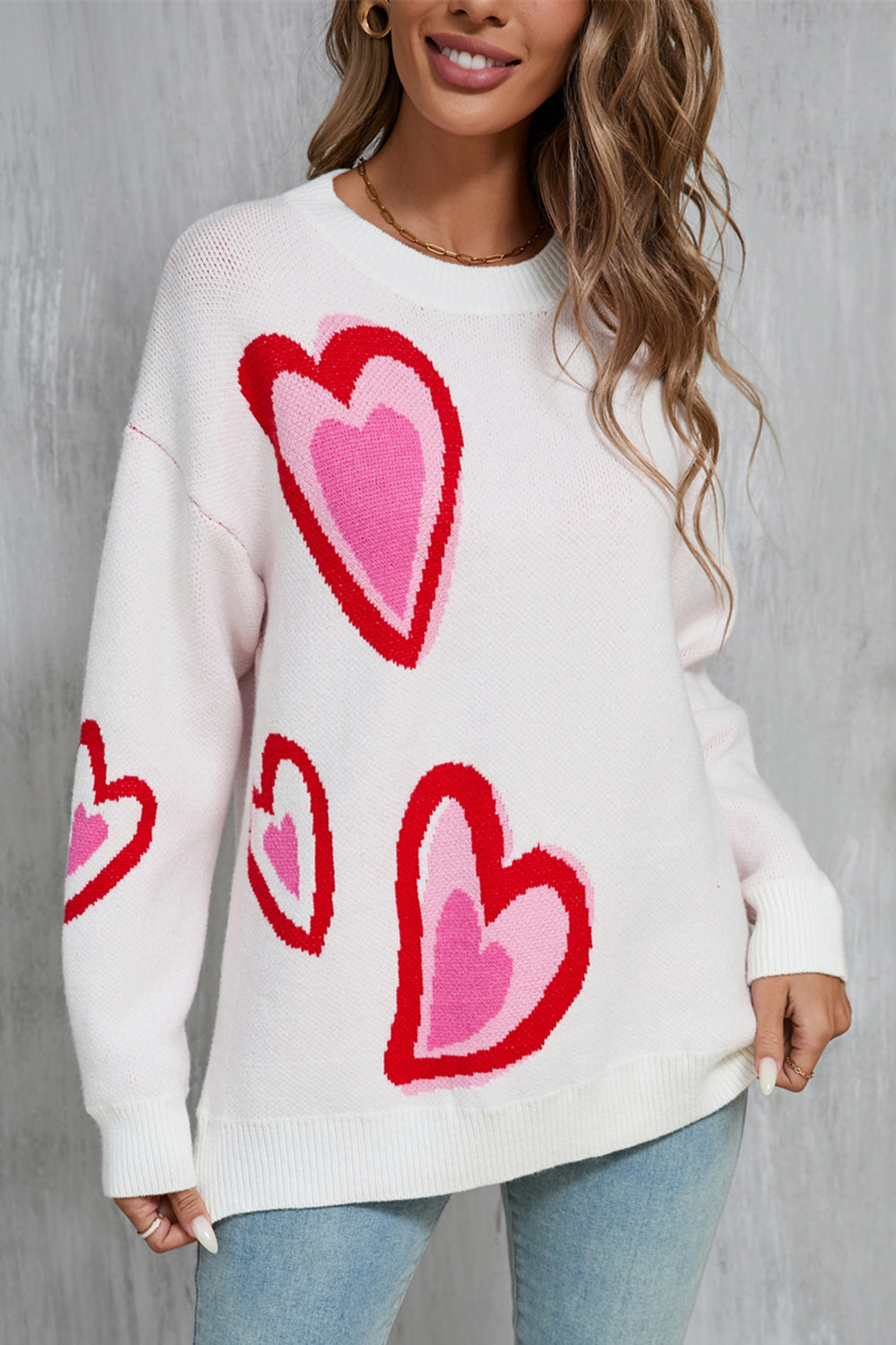 Angel Wings Heart Round Neck Long Sleeve Sweater - Astra's Stellar Boutique
