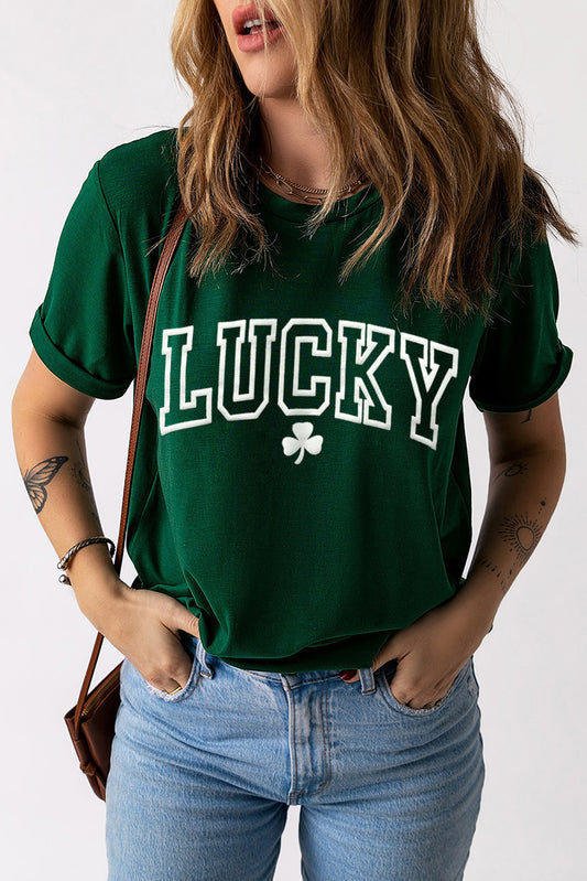 LUCKY Round Neck Short Sleeve T-Shirt - Astra's Stellar Boutique